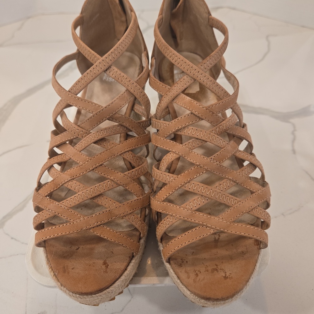Eileen Fisher Tan Suede Criss Cross Strap Wedge Chunky Espadrilles Sandals 9.5 - Picture 3 of 8